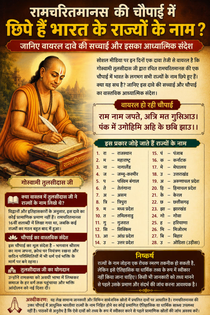 रामचरितमानस की चौपाई में भारत के राज्यों के नाम